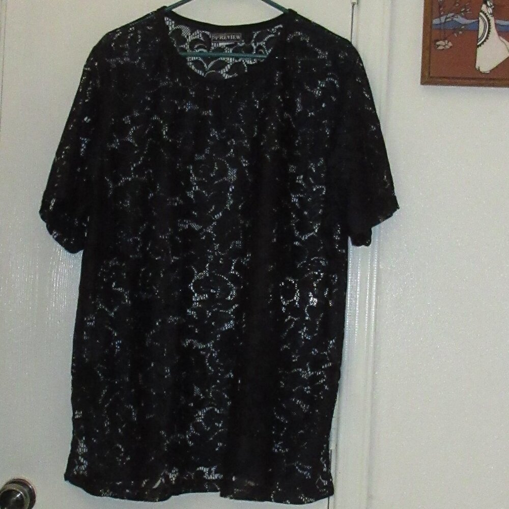 SPECIAL PREVIEW Black Short Sleeve Lace Top Blouse Party Size 1X
